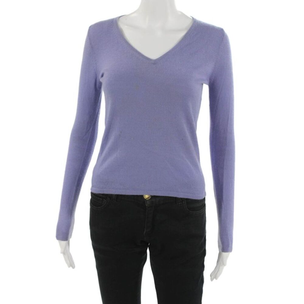 Folio Women Purple 100% Cashmere V-Neck Pullover Sweater Button Size S